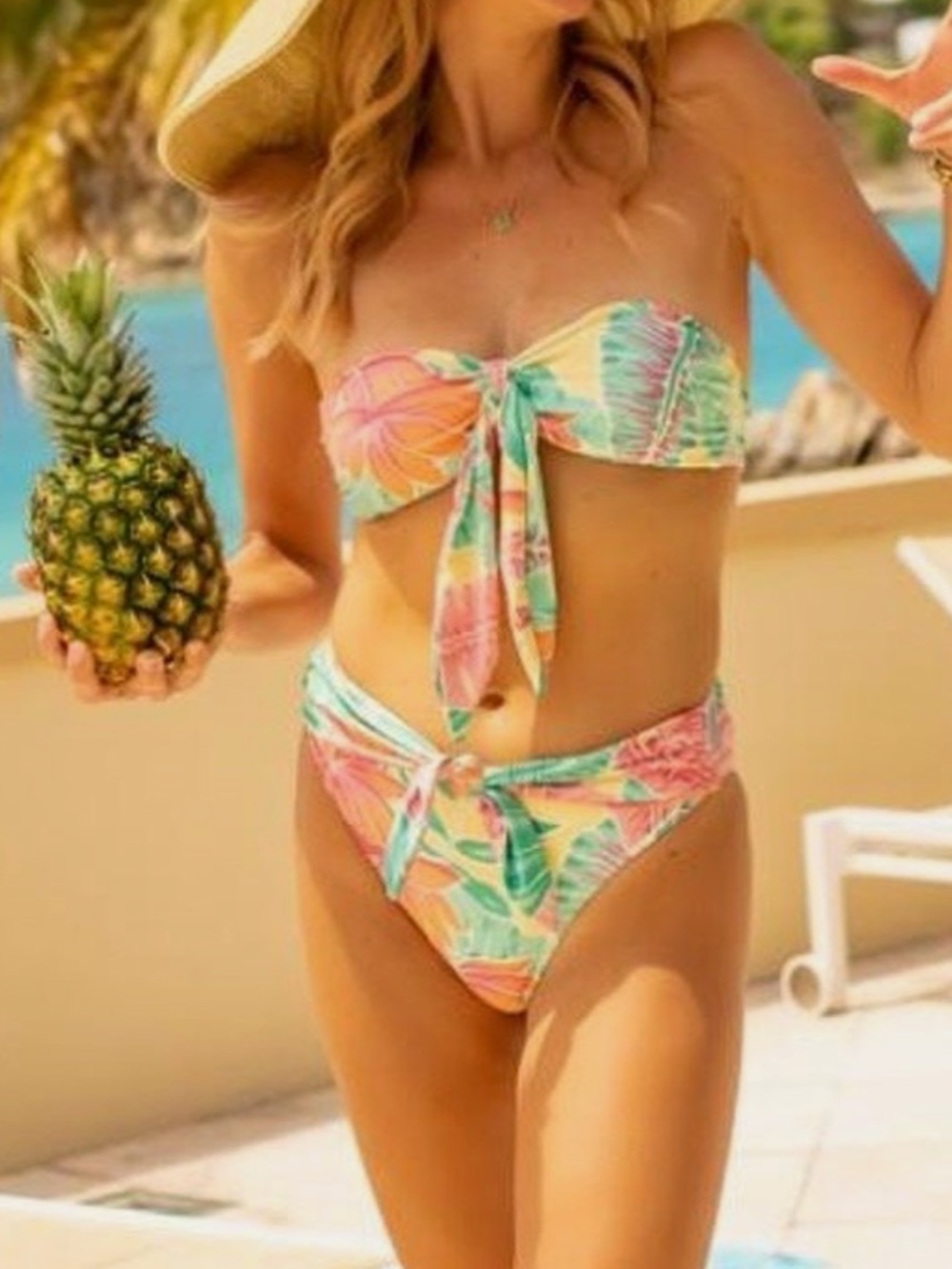 Watercolors By Kenny Flowers Tortola Floral Palm Tie-Front Bandeau Bikini Set
